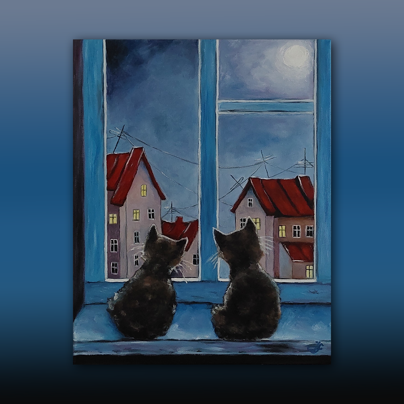 Za oknem je čarovný svit_olejomalba na plátně_50x40 cm